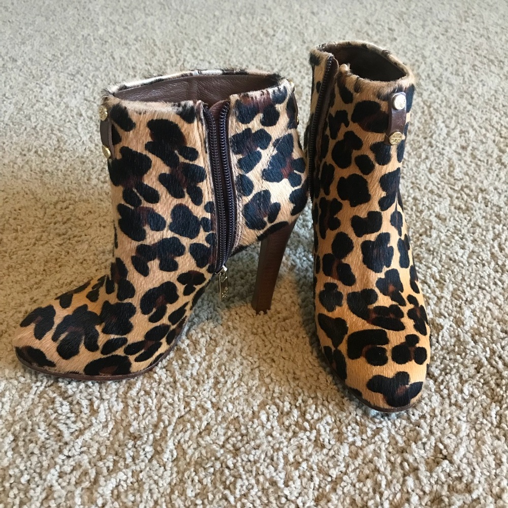 Tory Burch Leopard Print Calf Hair Booties
